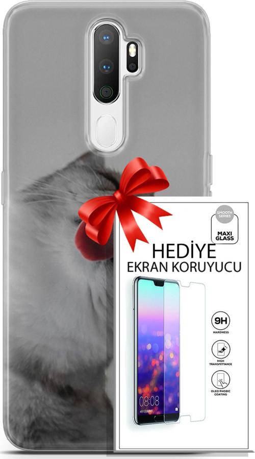 Oppo A5 2020 Kılıf Orijinal Seri Scotish-British 07 British Shorthair Desenli Kılıf + Ön Ekran Koruyucu
