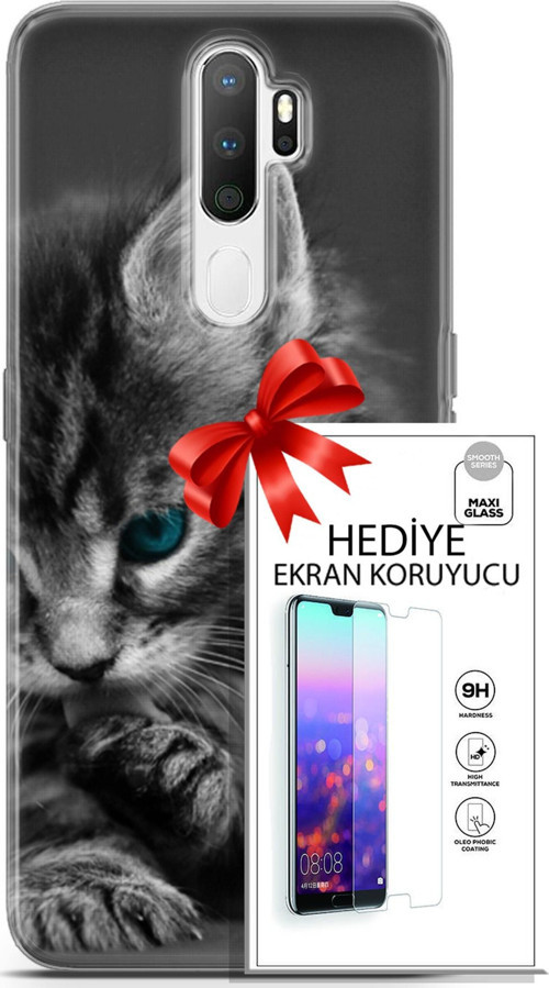 Oppo A5 2020 Kılıf Orijinal Seri Scotish-British 19 Mavi Gözlü Ragdoll Tam Koruma Kılıf + Ekran Koruyucu