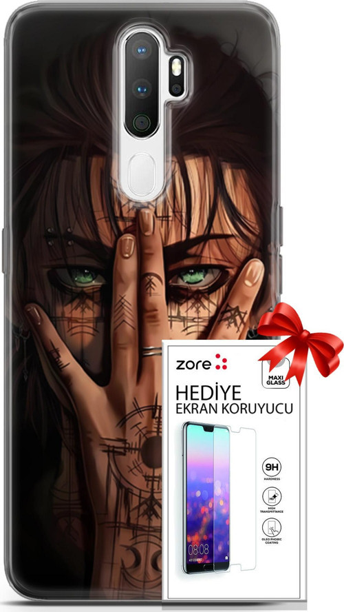 Oppo A5 2020 Kılıf Orijinal Seri Supers 22 Eren Yeager Kap + Ekran Koruyucu