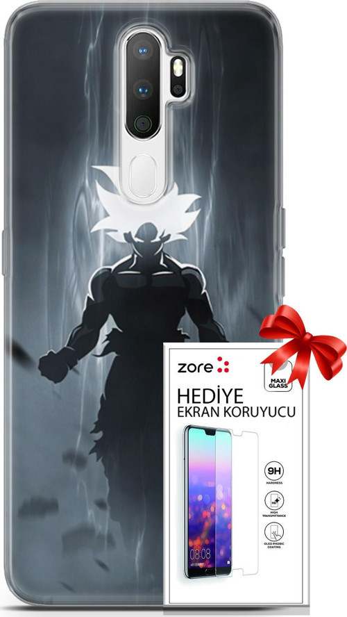 Oppo A5 2020 Kılıf Orijinal Seri Supers 27 Dark Goku Lazer Kesim Silikon Ekran Koruyucu