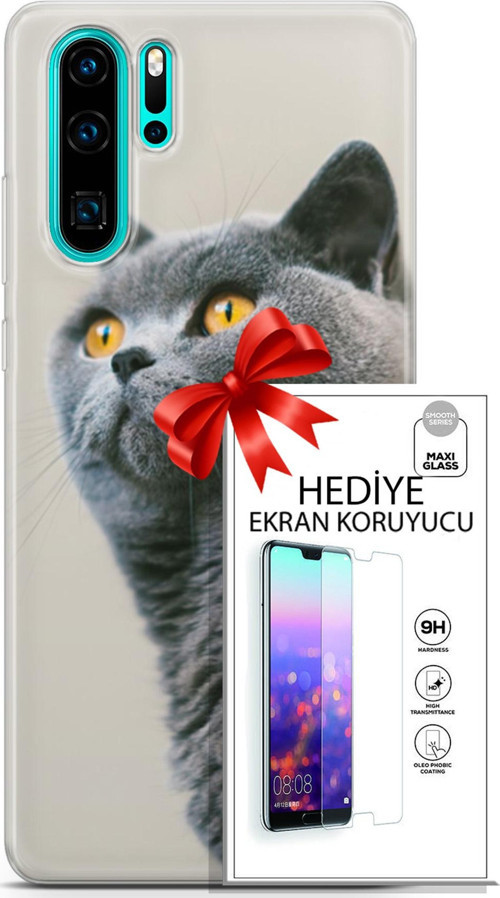 Huawei P30 Pro Kılıf Orijinal Seri Scotish-British 05 Gri Scottish Koruma Kılıfı + Ekran Koruyucu