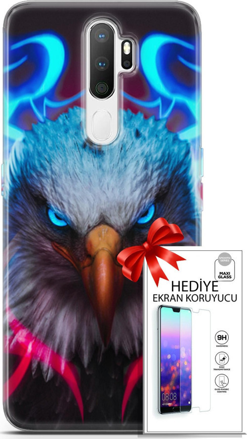 Oppo A5 2020 Kılıf Orijinal Seri Algorand 11 Baykuş Sert 4K Baskılı Kılıf + Ekran Koruyucu Full Koruma