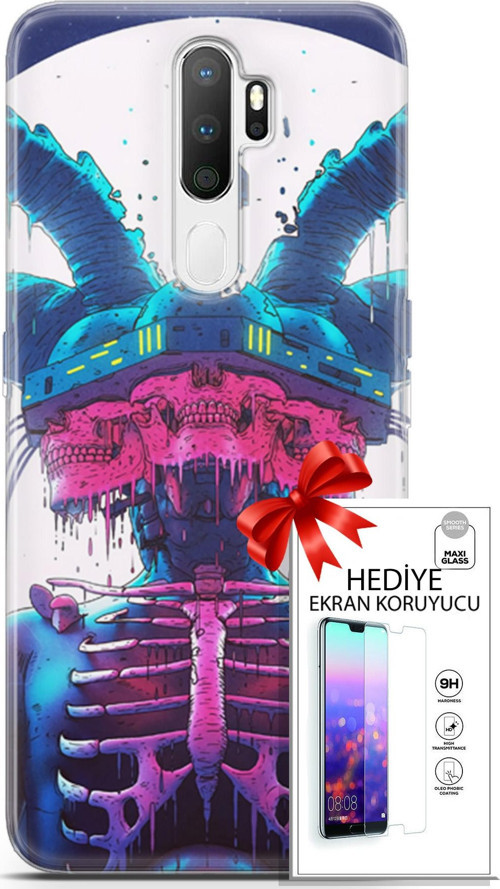 Oppo A5 2020 Kılıf Orijinal Seri Algorand 13 Kaburga Case Kapak Ekran Koruyucu