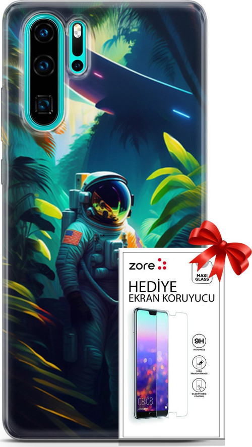 Huawei P30 Pro Kılıf Orijinal Seri Supers 10 Astronot Full Hd Kılıf + Ekran Koruyucu