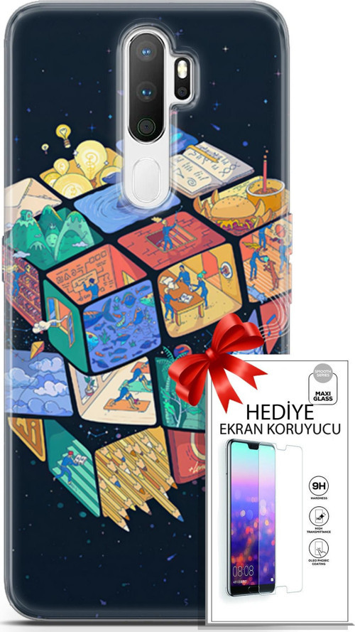 Oppo A5 2020 Kılıf Orijinal Seri Algorand 03 Rubik Arka Kapak + Ekran Koruyucu