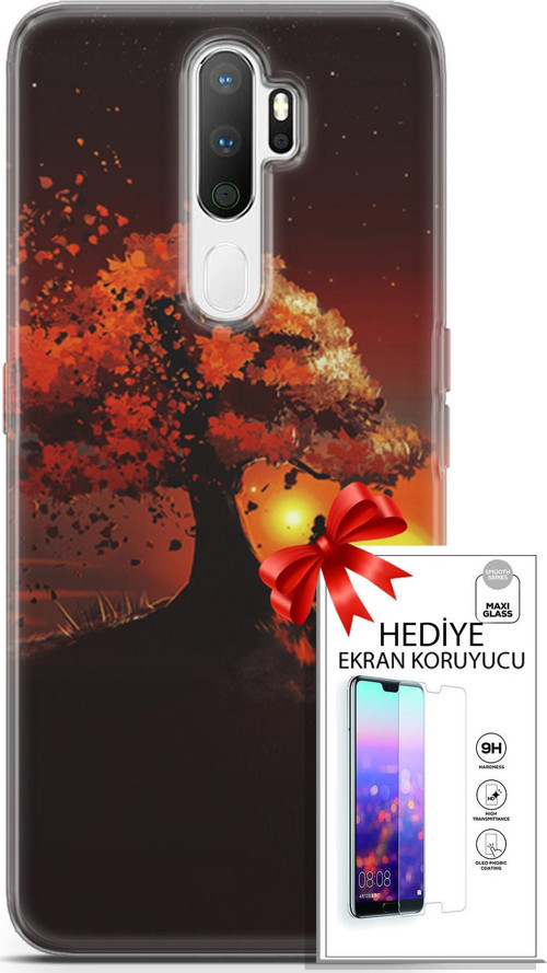 Oppo A5 2020 Kılıf Orijinal Seri Algorand 12 Ağaç Altında Tasarım Kılıf + Ekran Koruyucu