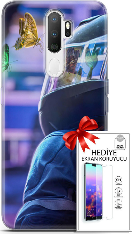 Oppo A5 2020 Kılıf Orijinal Seri Algorand 26 Kelebekler Soft Kapak + Ekran Koruyucu