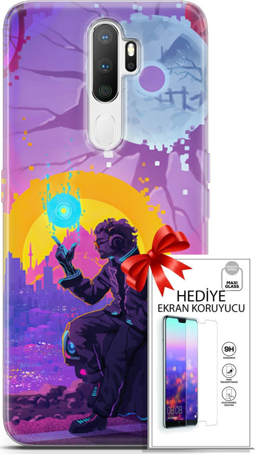 Oppo A5 2020 Kılıf Orijinal Seri Cardano 25 Araba Soyulmayan Kılıf + Ekran Koruyucu Full Korumake