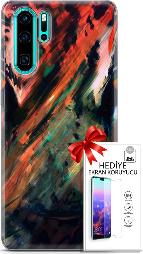 Huawei P30 Pro Kılıf Orijinal Seri Algorand 20 Kırmızı Yeşil Renkli Kılıf Ekran Koruyucu
