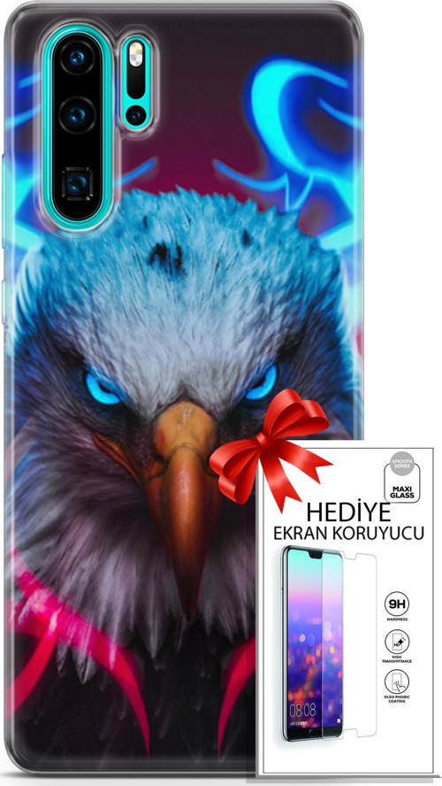 Huawei P30 Pro Kılıf Orijinal Seri Algorand 11 Baykuş Sert 4K Baskılı Kılıf + Ekran Koruyucu Full Koruma