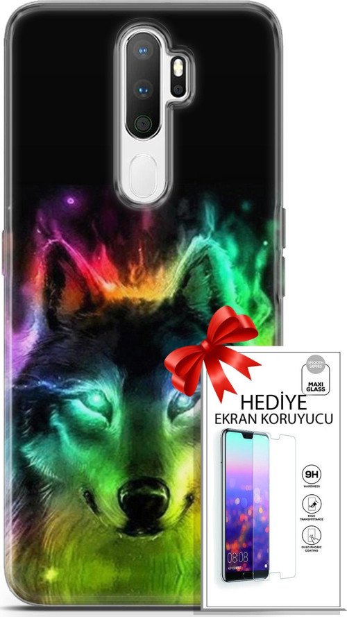 Oppo A5 2020 Kılıf Orijinal Seri Cardano 15 Kurt Neon Kalın Silikon + Ekran Koruyucu