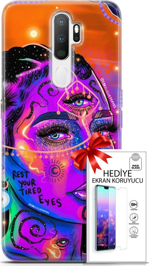 Oppo A5 2020 Kılıf Orijinal Seri Cardano 04 Rest Your Tired Silikon Kılıf + Ekran Koruyucu Full Koruma