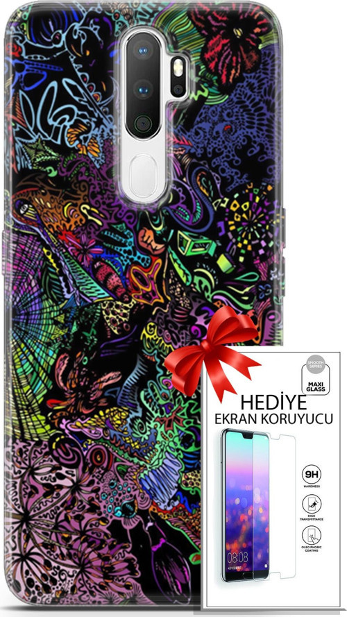 Oppo A5 2020 Kılıf Orijinal Seri Cardano 03 Karışık Renkler Arka Kapak + Ekran Koruyucu