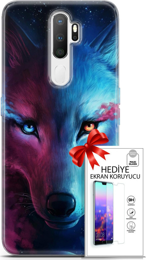 Oppo A5 2020 Kılıf Orijinal Seri Cardano 18 Mavi Turuncu Göz Parlak Kılıf + Ekran Koruyucu Full Koruma