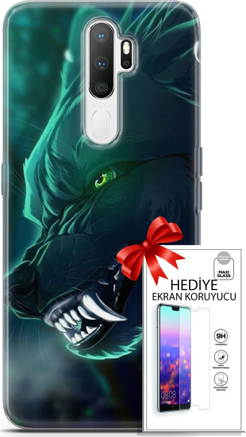 Oppo A5 2020 Kılıf Orijinal Seri Cardano 17 Vahşi Kurt Yumuşak Kılıf + Ekran Koruyucu