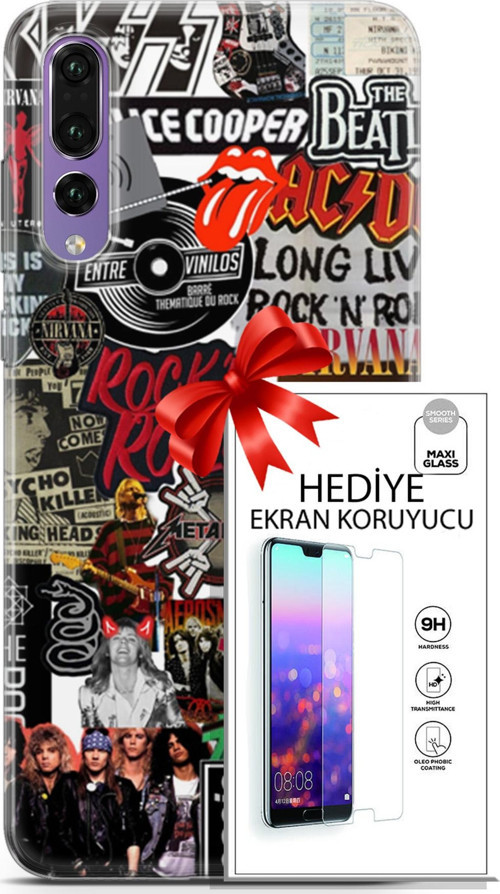 Huawei P20 Pro Kılıf Orijinal Seri Punky 30 Rock'N Roll Kenarları Şeffaf Kapak Ve Ekran Koruyucu