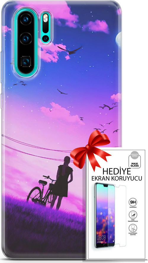 Huawei P30 Pro Kılıf Orijinal Seri Algorand 28 Bisikletli Kız İz Bırakmayan Kılıf + Ön Ekran Koruyucu