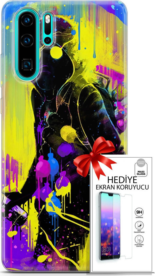 Huawei P30 Pro Kılıf Orijinal Seri Cardano 19 Sarı Mavi Mor Tam Koruma Kılıf + Ekran Koruyucu