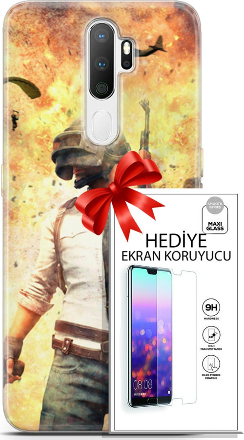 Oppo A5 2020 Kılıf Orijinal Seri Pubg 29 Uçak Paraşüt Leke Tutmaz Kapak + Ekran Koruyucu