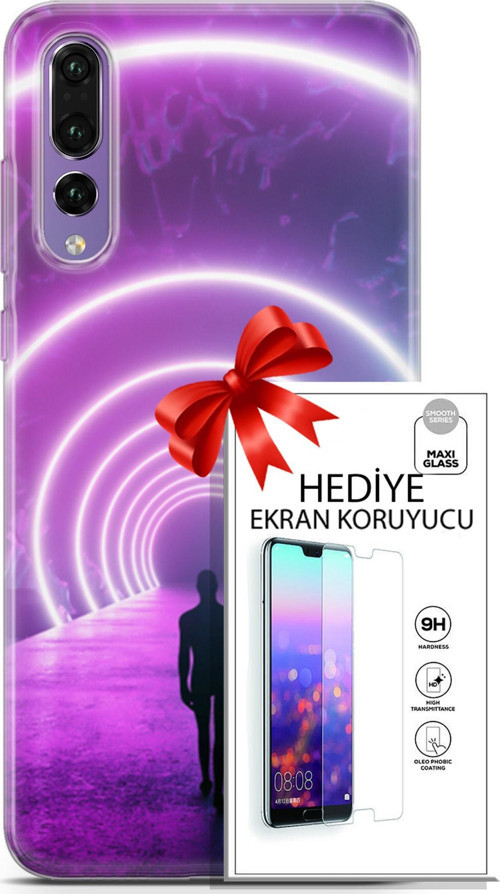 Huawei P20 Pro Kılıf Orijinal Seri Cyberpunk 26 Daire Neon Soft Kapak + Ekran Koruyucu