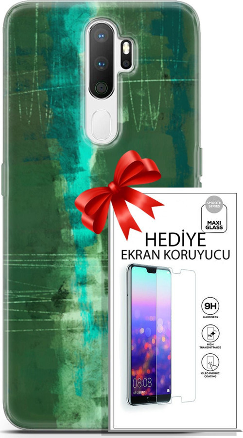 Oppo A5 2020 Kılıf Orijinal Seri Nature 06 Yeşil Koruyucu Kapak Ekran Koruyucu
