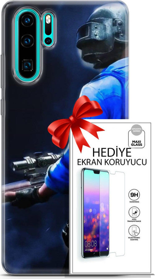 Huawei P30 Pro Kılıf Orijinal Seri Pubg 12 Mavi Gömlekli Tasarım Kılıf + Ekran Koruyucu