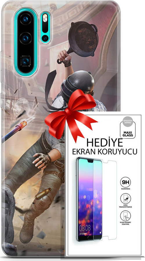 Huawei P30 Pro Kılıf Orijinal Seri Pubg 07 Kravatlı Karakter Desenli Kılıf + Ön Ekran Koruyucu
