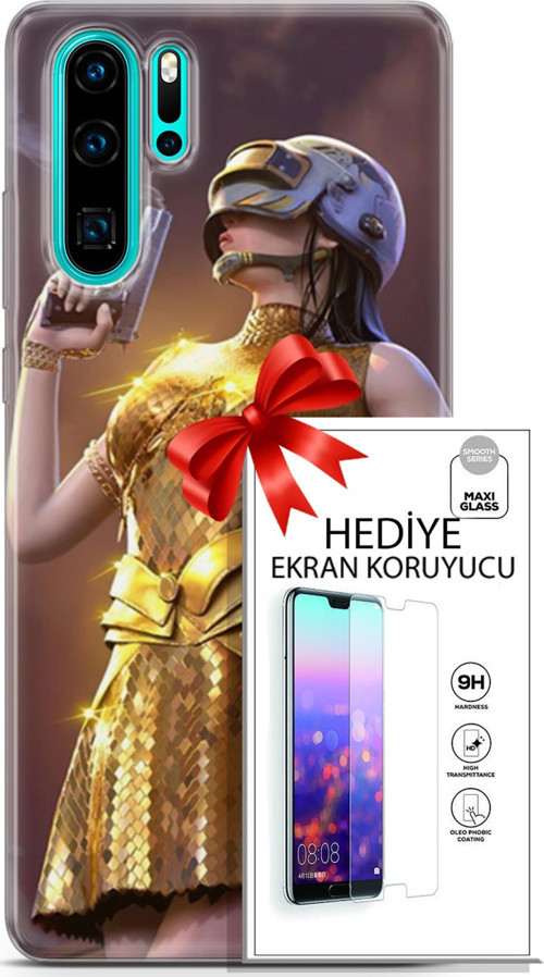 Huawei P30 Pro Kılıf Orijinal Seri Pubg 21 Anna Darbe Önleyici Kapak + Ön Ekran Koruyucu