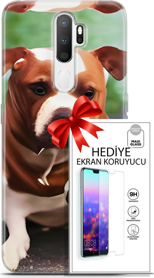 Oppo A5 2020 Kılıf Orijinal Seri Dogs 29 American Staffordshire Leke Tutmaz Kapak + Ekran Koruyucu