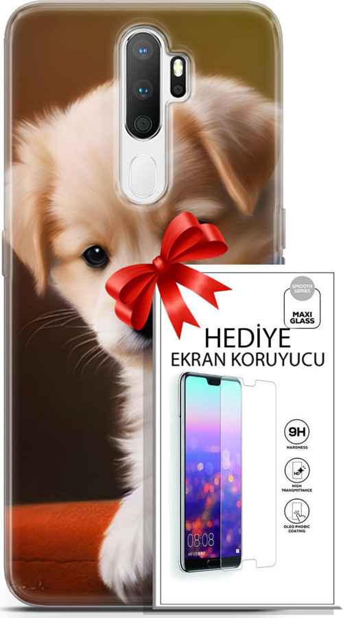 Oppo A5 2020 Kılıf Orijinal Seri Dogs 15 Kaniş Yavru Kalın Silikon + Ekran Koruyucu