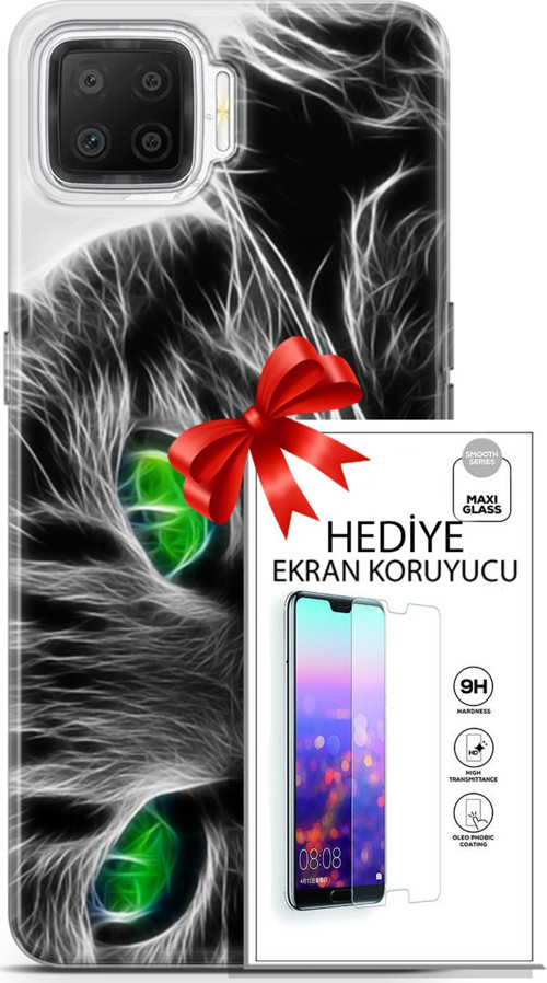 Oppo A73 Kılıf Orijinal Seri Scotish-British 27 Yeşil Gözlü Kedi Lazer Kesim Silikon Ekran Koruyucu