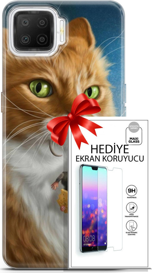 Oppo A73 Kılıf Orijinal Seri Scotish-British 14 Sibirya Kedisi Avcı Cover Kılıf + Ön Ekran Koruyucu