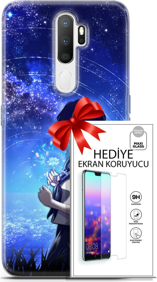 Oppo A5 2020 Kılıf Orijinal Seri Fantasy 01 Çiçekli Kız Telefon Kılıfı + Ekran Koruyucu