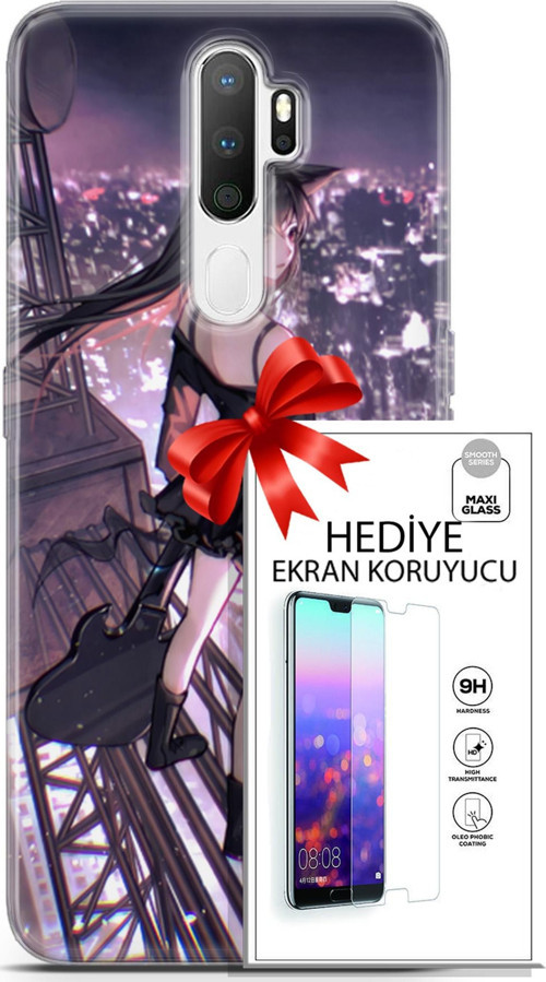 Oppo A5 2020 Kılıf Orijinal Seri Fantasy 20 Anime Çatıda Renkli Kılıf Ekran Koruyucu
