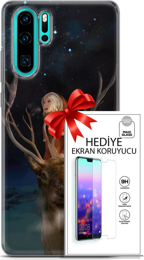 Huawei P30 Pro Kılıf Orijinal Seri Fantasy 18 Geyik Kız Parlak Kılıf + Ekran Koruyucu Full Koruma
