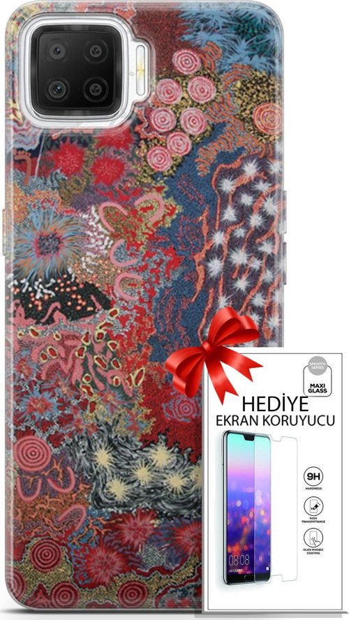 Oppo A73 Kılıf Orijinal Seri Cardano 07 Suluboya Desenli Kılıf + Ön Ekran Koruyucu
