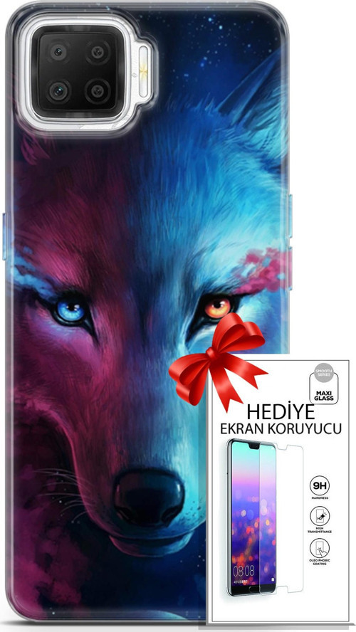 Oppo A73 Kılıf Orijinal Seri Cardano 18 Mavi Turuncu Göz Parlak Kılıf + Ekran Koruyucu Full Koruma