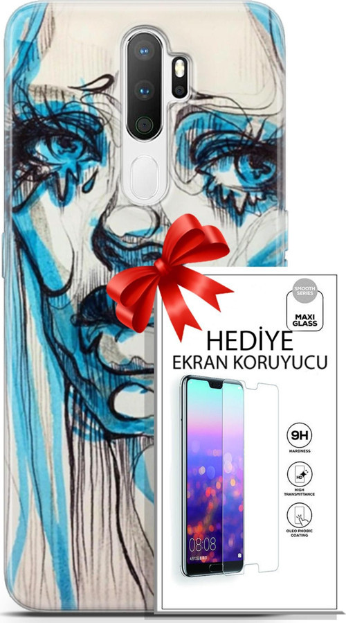 Oppo A5 2020 Kılıf Orijinal Seri Soul 26 Hüzünlü Yüz Soft Kapak + Ekran Koruyucu