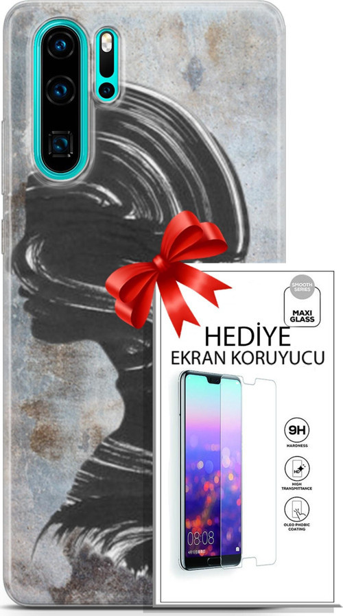 Huawei P30 Pro Kılıf Orijinal Seri Soul 18 Silüet Parlak Kılıf + Ekran Koruyucu Full Korumaketi