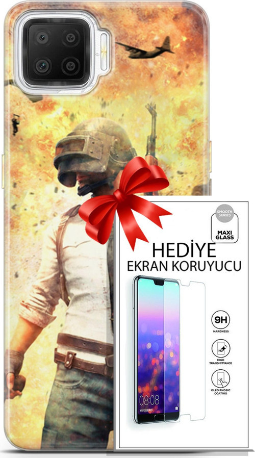 Oppo A73 Kılıf Orijinal Seri Pubg 29 Uçak Paraşüt Leke Tutmaz Kapak + Ekran Koruyucu