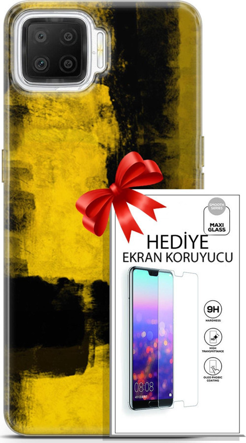 Oppo A73 Kılıf Orijinal Seri Nature 08 Sarı Siyah Baskılı Kılıf + Ekran Koruyucu