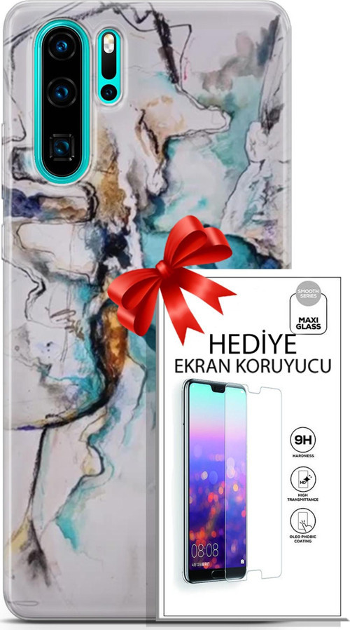 Huawei P30 Pro Kılıf Orijinal Seri Soul 11 Turkuaz 4K Baskılı Kılıf + Ekran Koruyucu Full Korumak