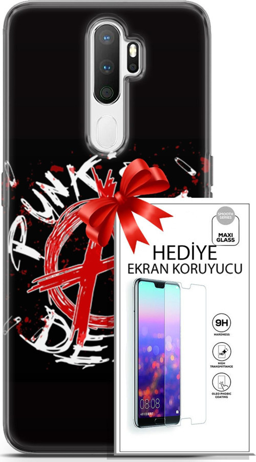 Oppo A5 2020 Kılıf Orijinal Seri Punky 15 Punk'S Not Dead Kalın Silikon + Ekran Koruyucu