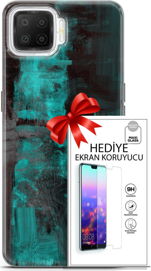 Oppo A73 Kılıf Orijinal Seri Nature 11 Yeşil Siyah 4K Baskılı Kılıf + Ekran Koruyucu Full Korumak