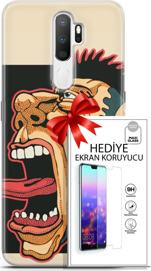 Oppo A5 2020 Kılıf Orijinal Seri Punky 11 Maymun 4K Baskılı Kılıf + Ekran Koruyucu Full Korumaket