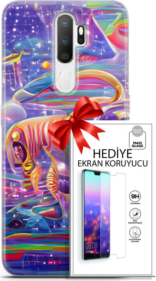 Oppo A5 2020 Kılıf Orijinal Seri Cyberpunk 11 4. Boyut 4K Baskılı Kılıf + Ekran Koruyucu Full Koruma