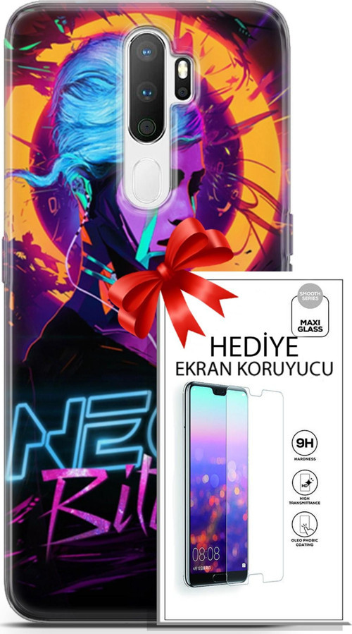 Oppo A5 2020 Kılıf Orijinal Seri Cyberpunk 25 Neon Soyulmayan Kılıf + Ekran Koruyucu Full Korumak