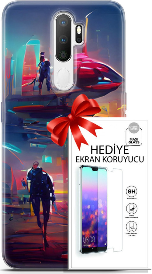 Oppo A5 2020 Kılıf Orijinal Seri Cyberpunk 12 Mars Tasarım Kılıf + Ekran Koruyucu