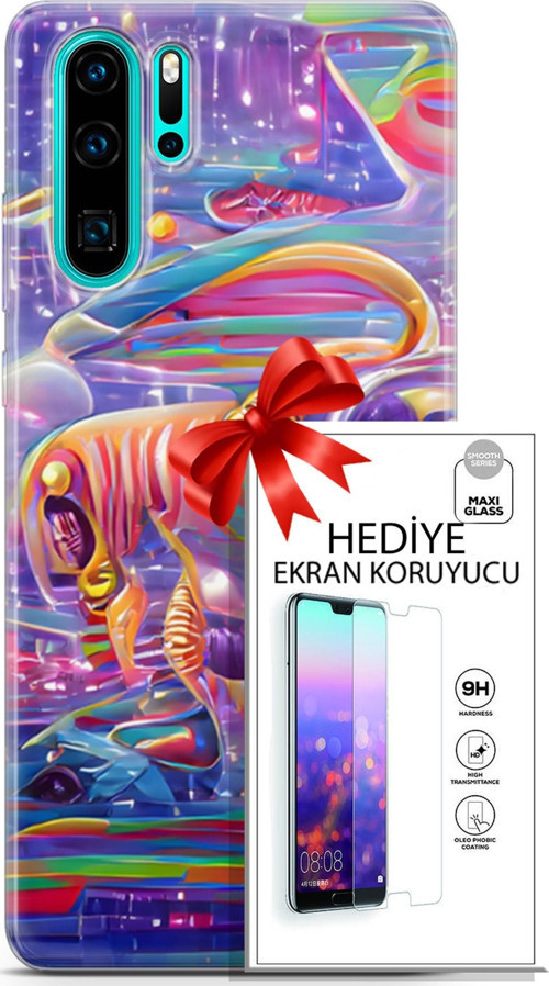 Huawei P30 Pro Kılıf Orijinal Seri Cyberpunk 11 4. Boyut 4K Baskılı Kılıf + Ekran Koruyucu Full Koruma