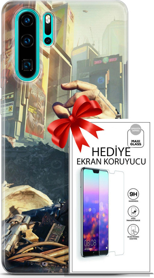 Huawei P30 Pro Kılıf Orijinal Seri Cyberpunk 20 El Renkli Kılıf Ekran Koruyucu